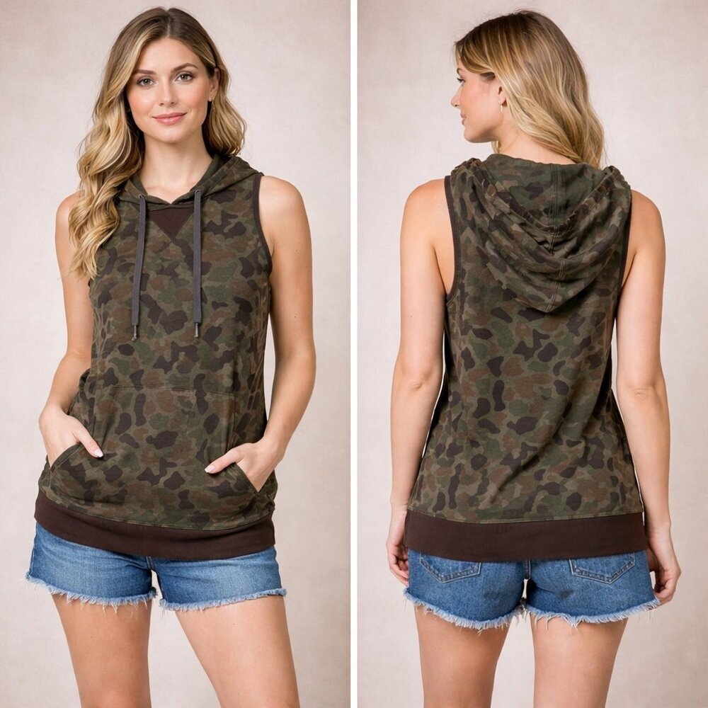 Carbon camo hooded sleeveless top small